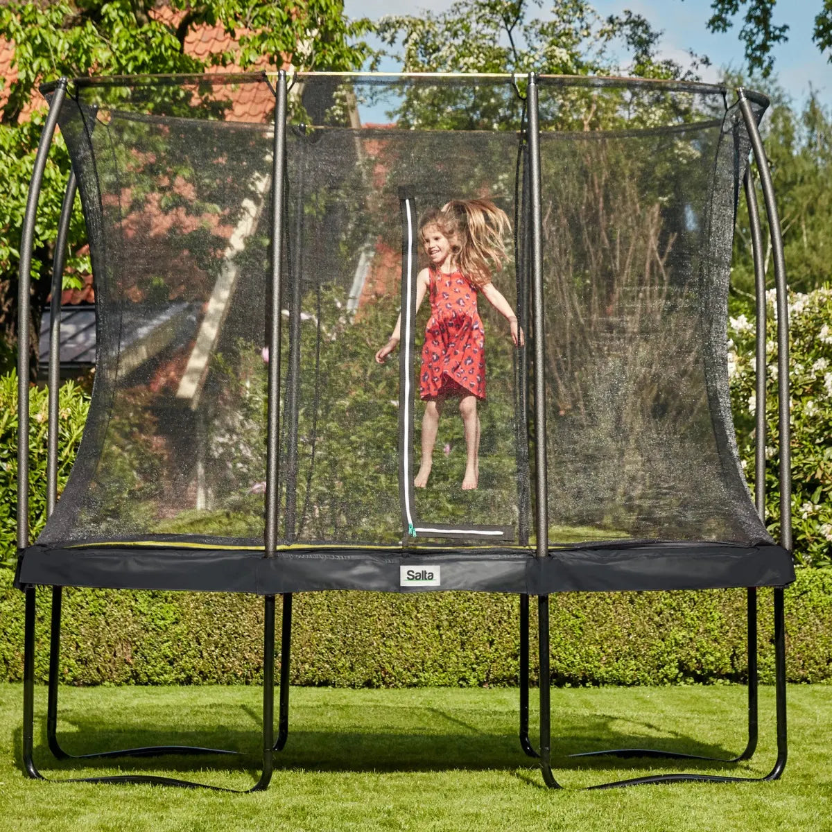 10ft x 7ft Salta Black Rectangular Comfort Edition Trampoline with Enclosure