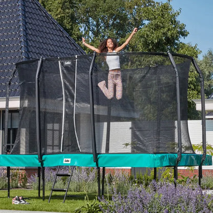 14ft x 8ft Salta Green Rectangular First Class Trampoline with Enclosure