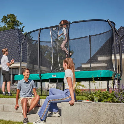 12ft x 7ft Salta Green Rectangular First Class Trampoline with Enclosure