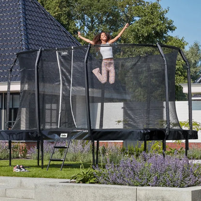 12ft x 7ft Salta Black Rectangular First Class Trampoline with Enclosure